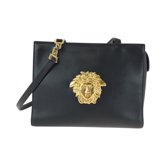 VERSACE Vintage Black Leather Shoulder Bag Bags
